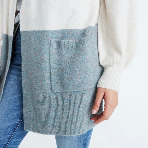 MADEWELL Edgewater Bubble Sleeve Cardigan Sweater Colorblock XS K5801 - Picture 2 of 11
